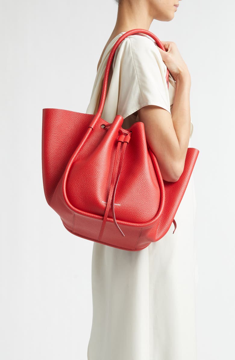 Proenza Schouler Large Ruched Leather Tote, Alternate, color, Tomato