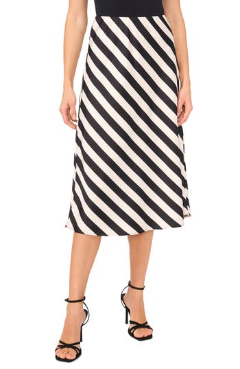 Halogen ® Solstice Stripe Satin Midi Skirt In Black