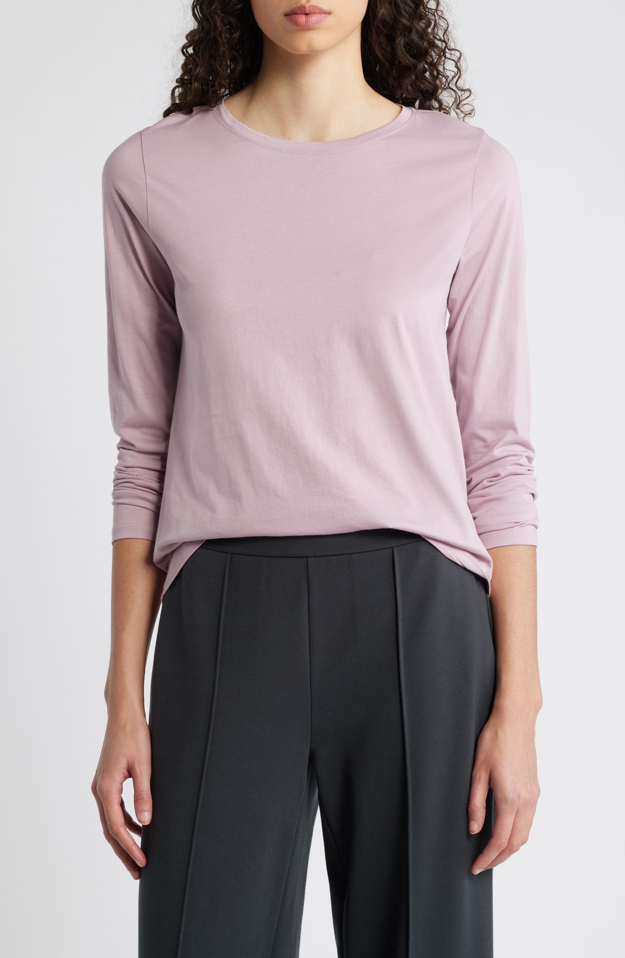 Eileen Fisher Crewneck Organic Cotton Jersey T-Shirt in Icy Plum 