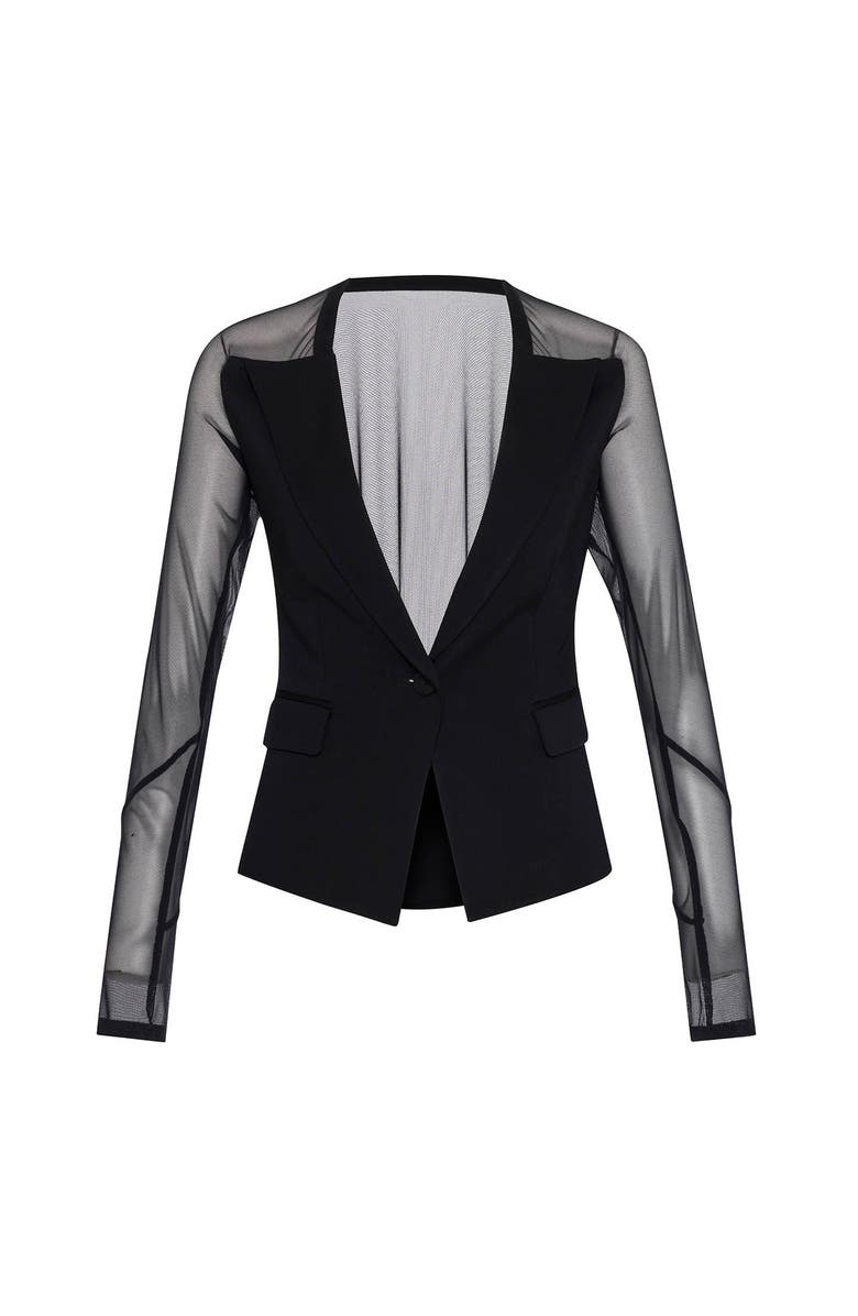 THEO The Label Aphrodite Mesh Sleeve Knit Jacket, Main, color, Black