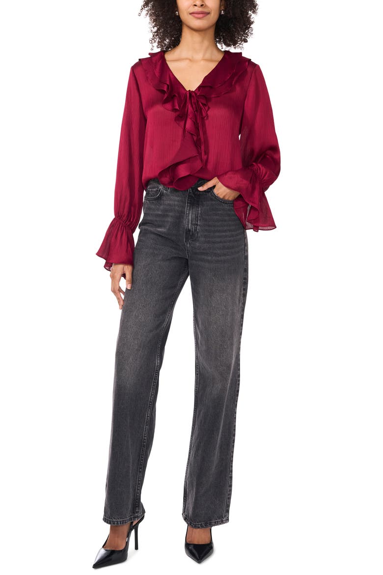 Ruffle Detail Textured Top, Alternate, color, DEEP SANGRIA