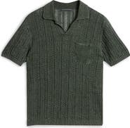 John Varvatos Odin Short Sleeve Textured Linen Johnny Collar Sweater