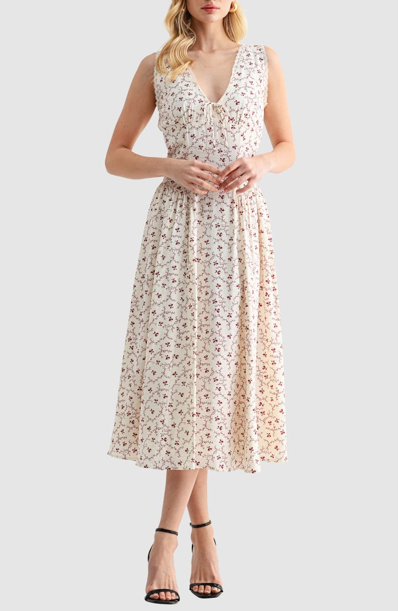 Lush Lace Trim Fit & Flare Midi Dress, Main, color, Cream Red