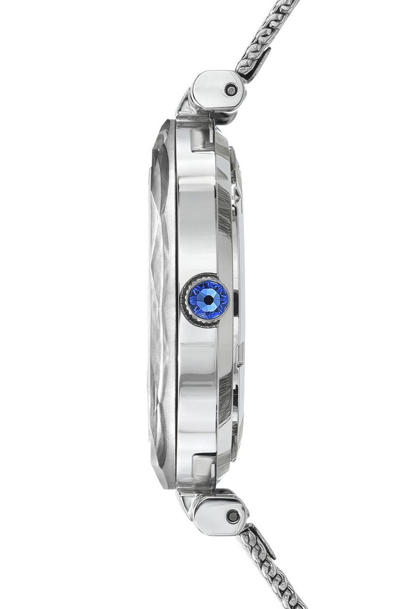 PORSAMO BLEU Hazel White Topaz Mother of Pearl Dial 3-Hand Quartz Mesh Strap Watch, 33mm, Alternate, color, Silver