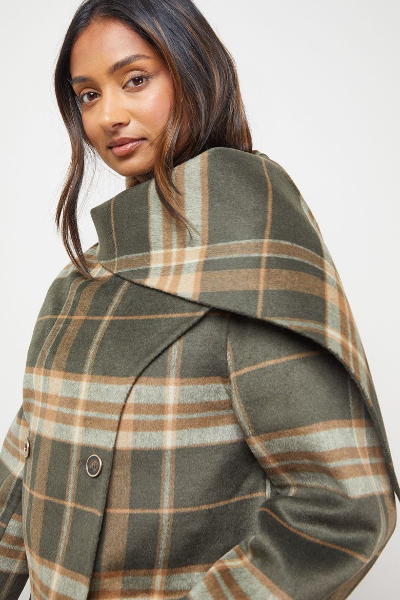 Check Scarf Longline Jacket Coat, Alternate, color, Taupe
