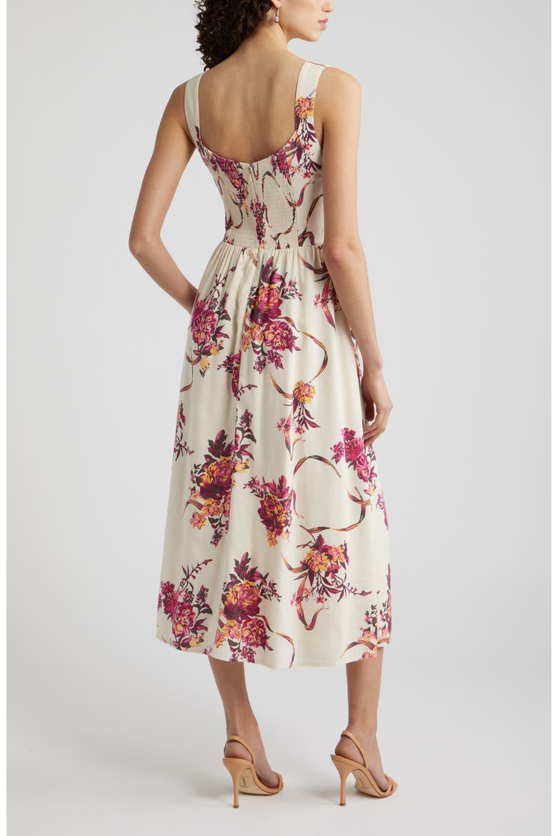 Floral Midi Dress, Alternate, color, BEIGE- PINK ANTOINETTE FLORAL