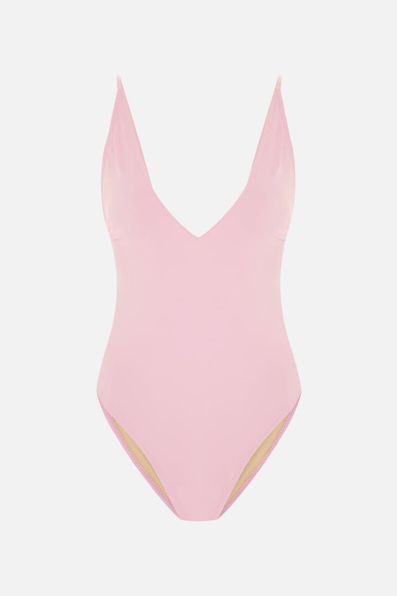 Low Back V Neck Swimsuit, Main, color, Pink