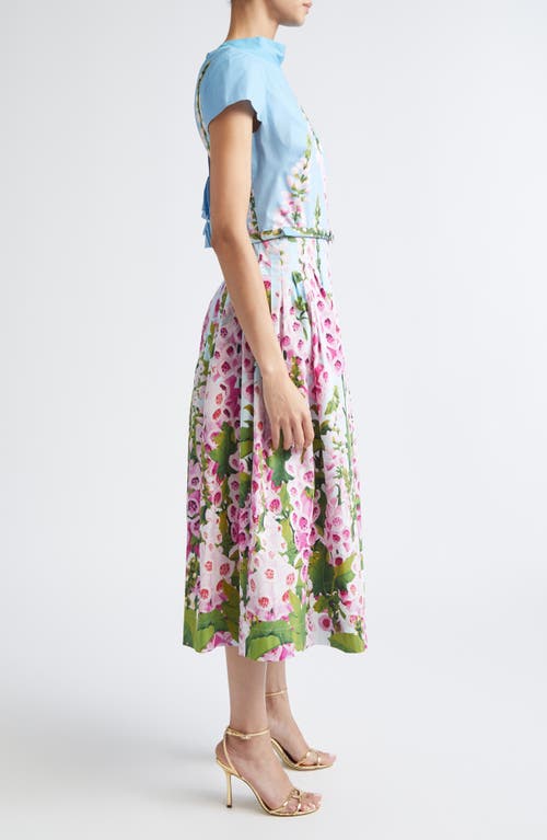 Oscar De La Renta Foxglove Stretch Poplin Fit & Flare Dress In Multi