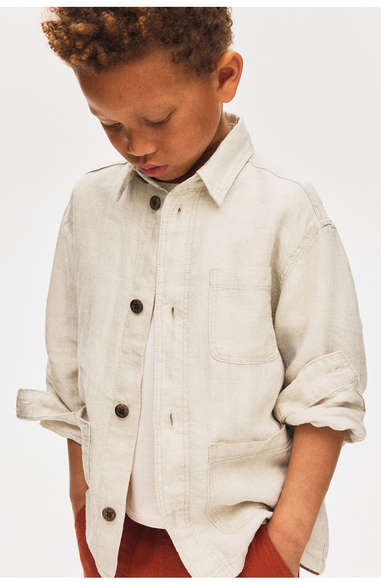 H&M Linen Overshirt, Alternate, color, Light Beige