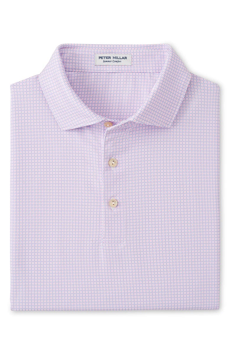 Peter Millar Orbit Microprint Performance Jersey Polo, Alternate, color, White/ Blue Sea