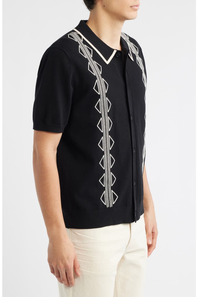 Tellaro Short Sleeve Retro Embroidered Shirt, Alternate, color, BLACK / ECRU
