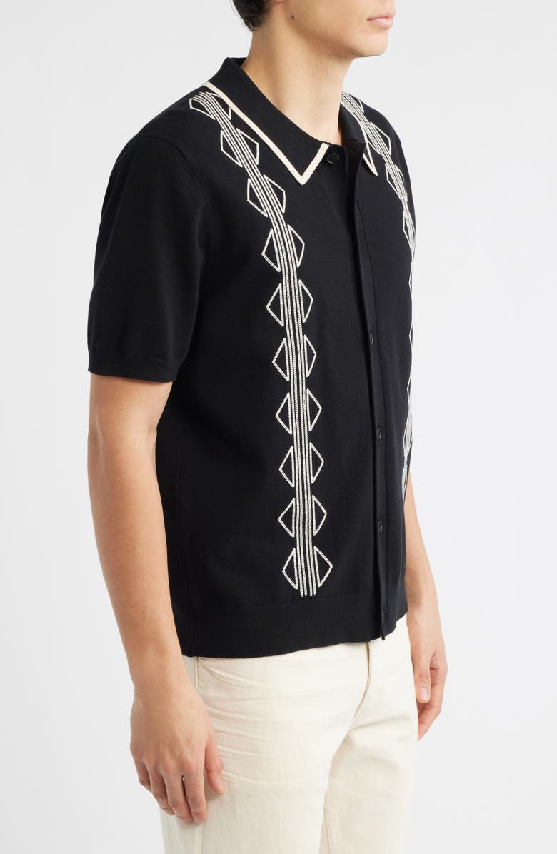 Wax London Tellaro Short Sleeve Retro Embroidered Shirt, Alternate, color, Black / Ecru