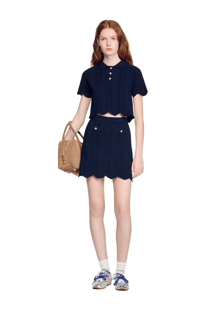 Decorative knit polo-neck sweater, Alternate, color, Navy blue
