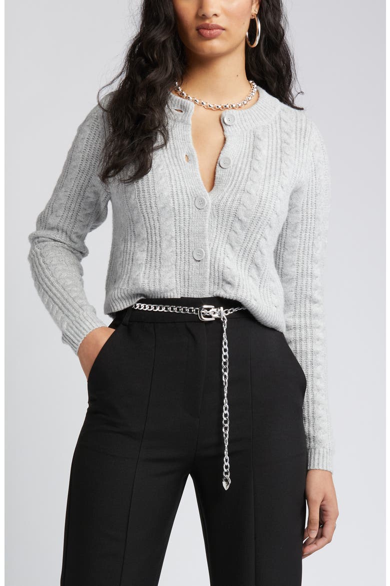Cable Knit Crop Cardigan, Main, color, GREY HEATHER