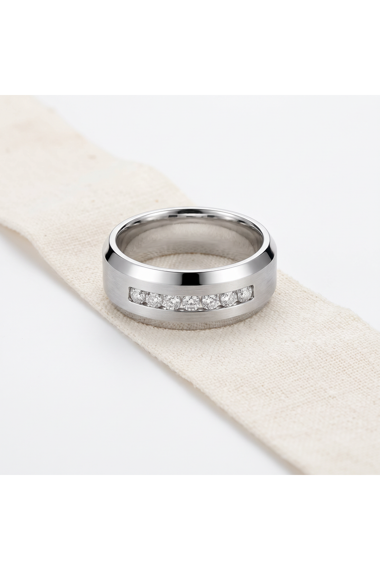 Men's 5/8ct Diamond 8mm Comfort Fit Matte Wedding Ring Titanium Beveled Band, Alternate, color, Titantium