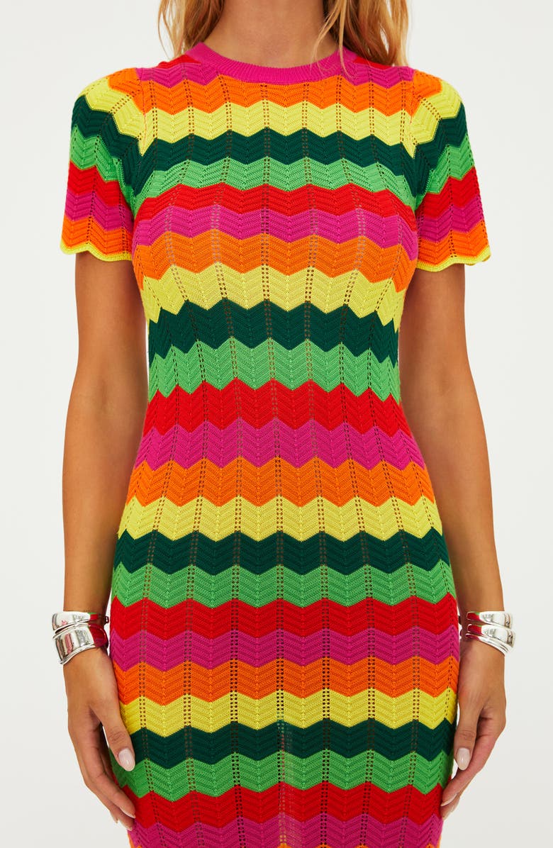 Beach Riot Emory Wave Stripe Pointelle Knit Cover-Up Maxi Dress, Alternate, color, Mango Tango