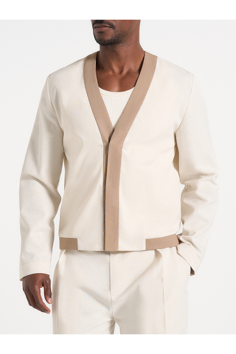 Clovis Linen Cardigan With Contrast Placket, Alternate, color, Natural