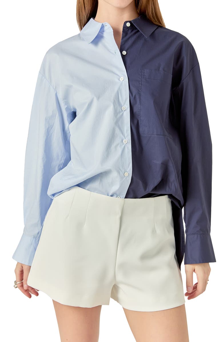 English Factory Colorblock Shirt, Alternate, color, Powder Blue/ Navy