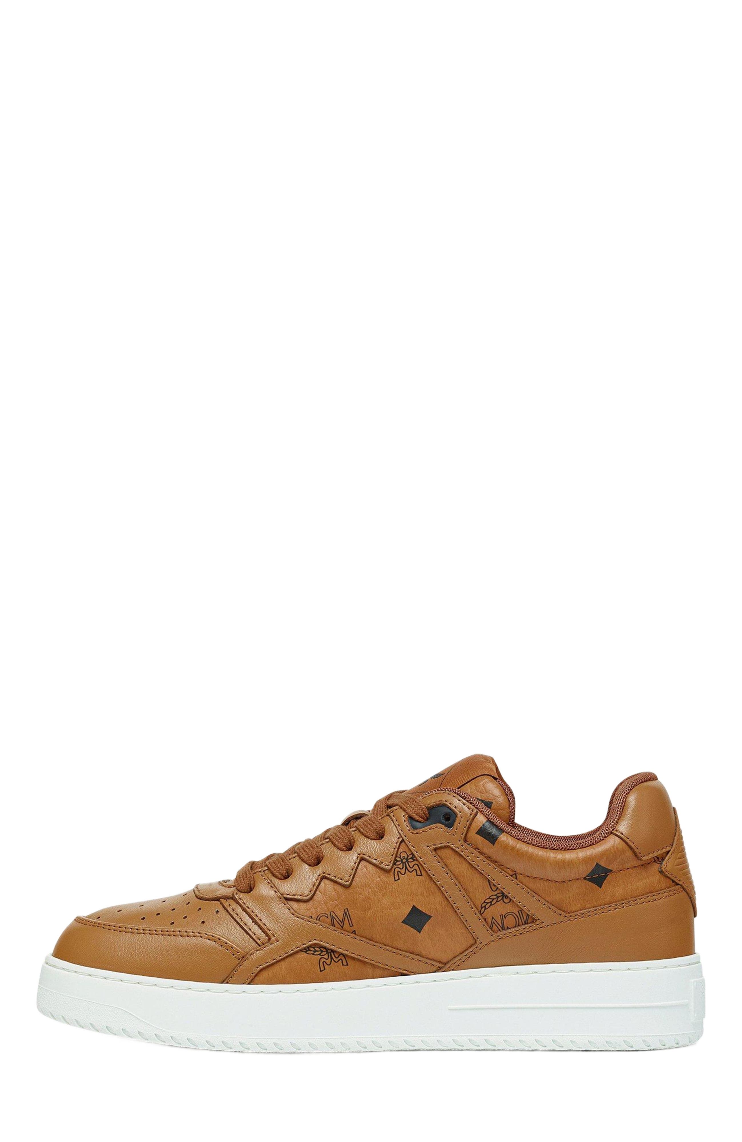 MCM Neo Terrain Lo Sneakers in Visetos, Alternate, color, Cognac