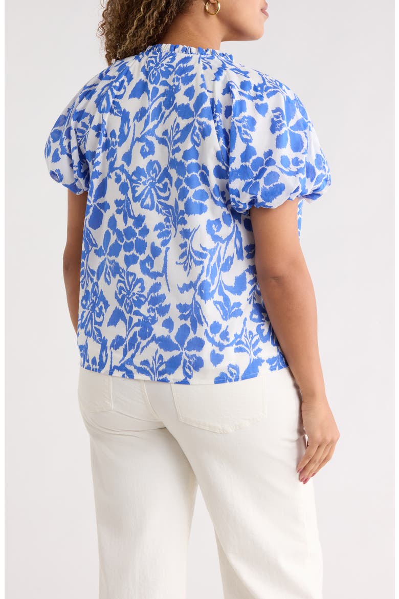 Shia Floral Avy Cotton Button-Up Top, Alternate, color, WHITE BLUE