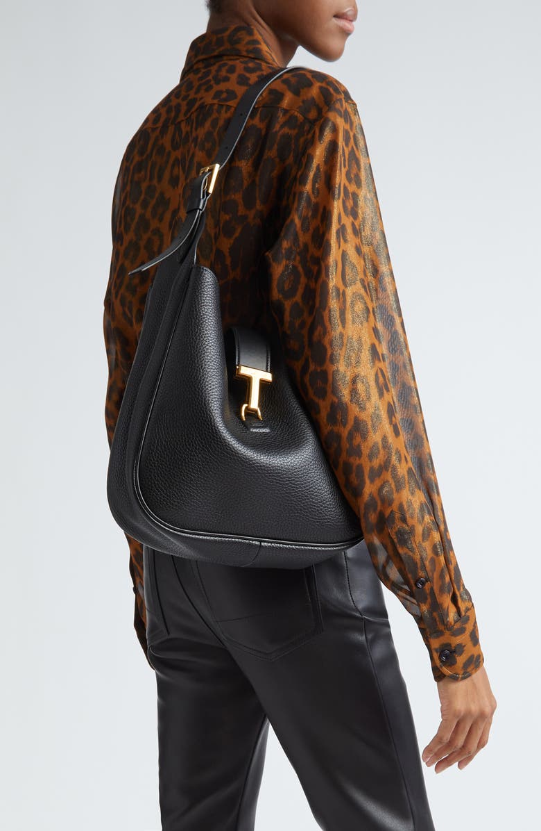 TOM FORD Medium Monarch Leather Hobo Bag, Alternate, color, Black