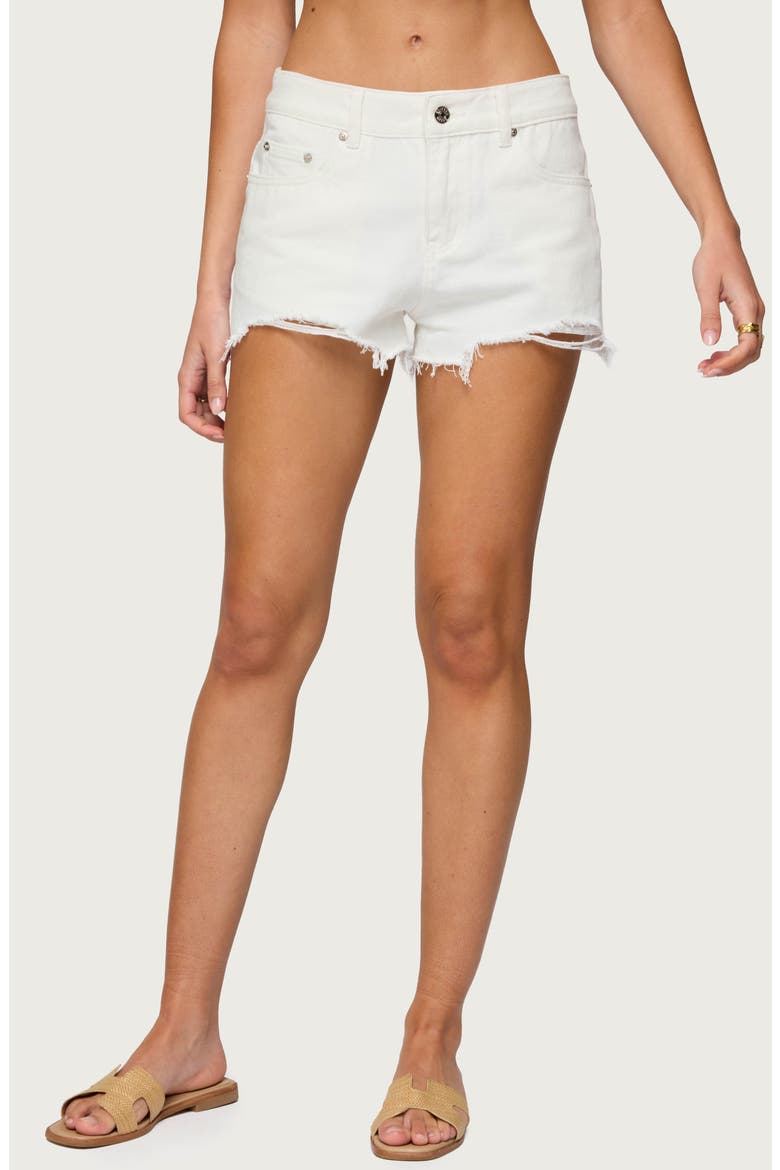 Fern Mid Rise Denim Cutoff Shorts, Main, color, WHITE