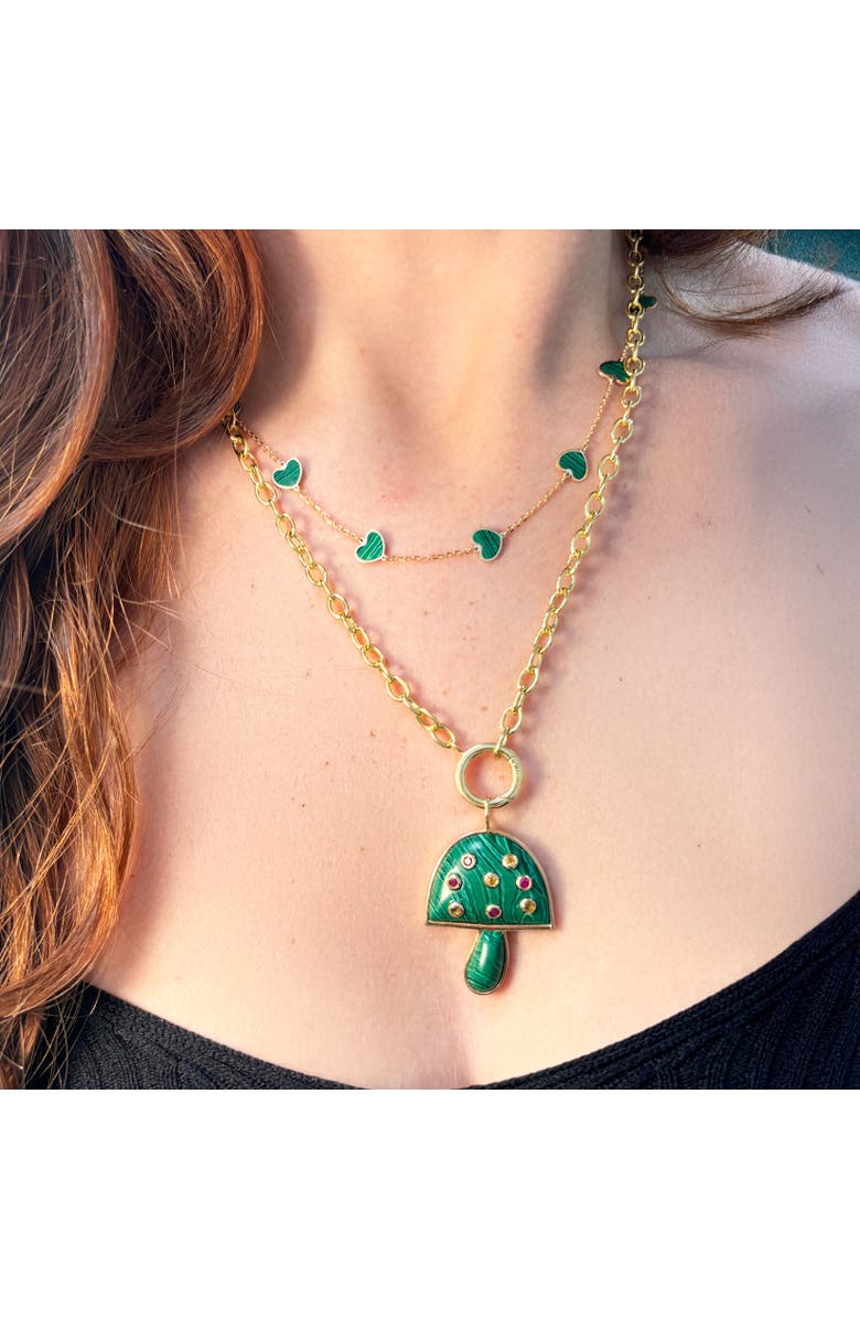 The Lovery Fine Jewelry Malachite Heart Station Necklace, Alternate, color, Malachite