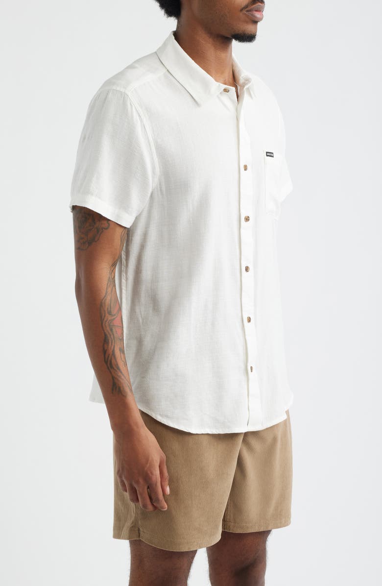 Brixton Charter Short Sleeve Slub Button-Up Shirt, Alternate, color, Off White