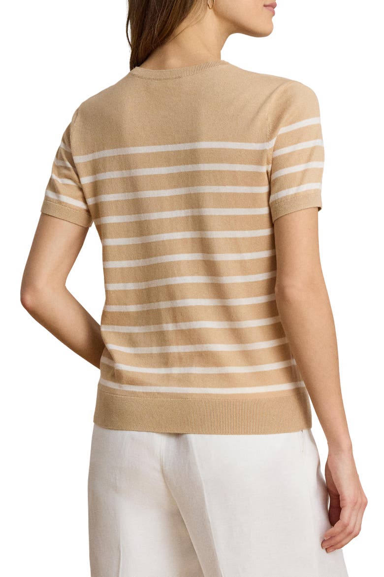 Short Sleeve Cotton Blend Sweater, Alternate, color, GINGER BEIGE/ MASCARPONE CREAM