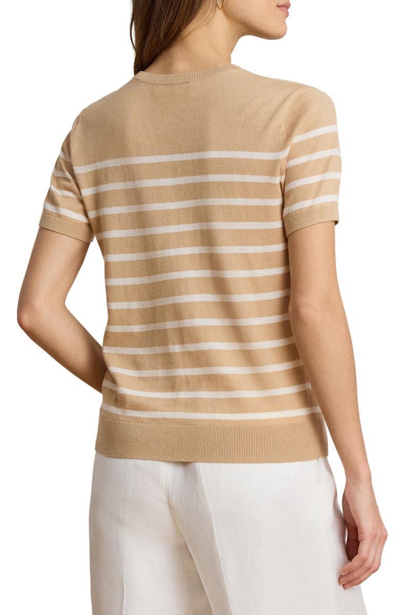 Lauren Ralph Lauren Short Sleeve Cotton Blend Sweater, Alternate, color, Ginger Beige/ Mascarpone Cream