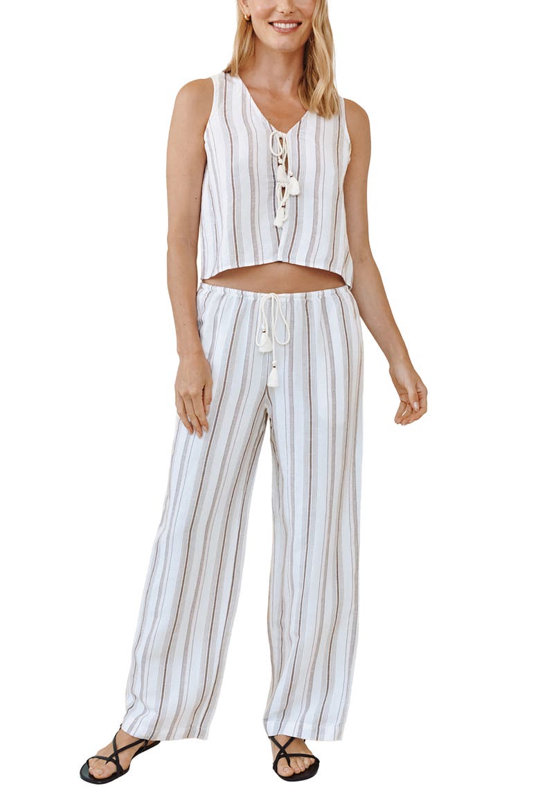 Beach Stripe Linen Blend Drawstring Pants, Alternate, color, ROSEWOOD STRIPE