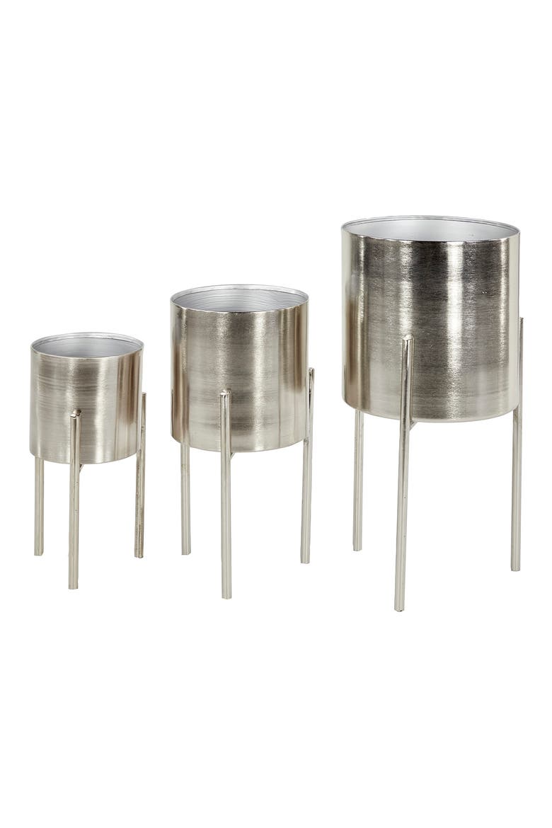 Silvertone Metal Contemporary Planter with Removable Stand - Set of 3, Main, color, SILVER