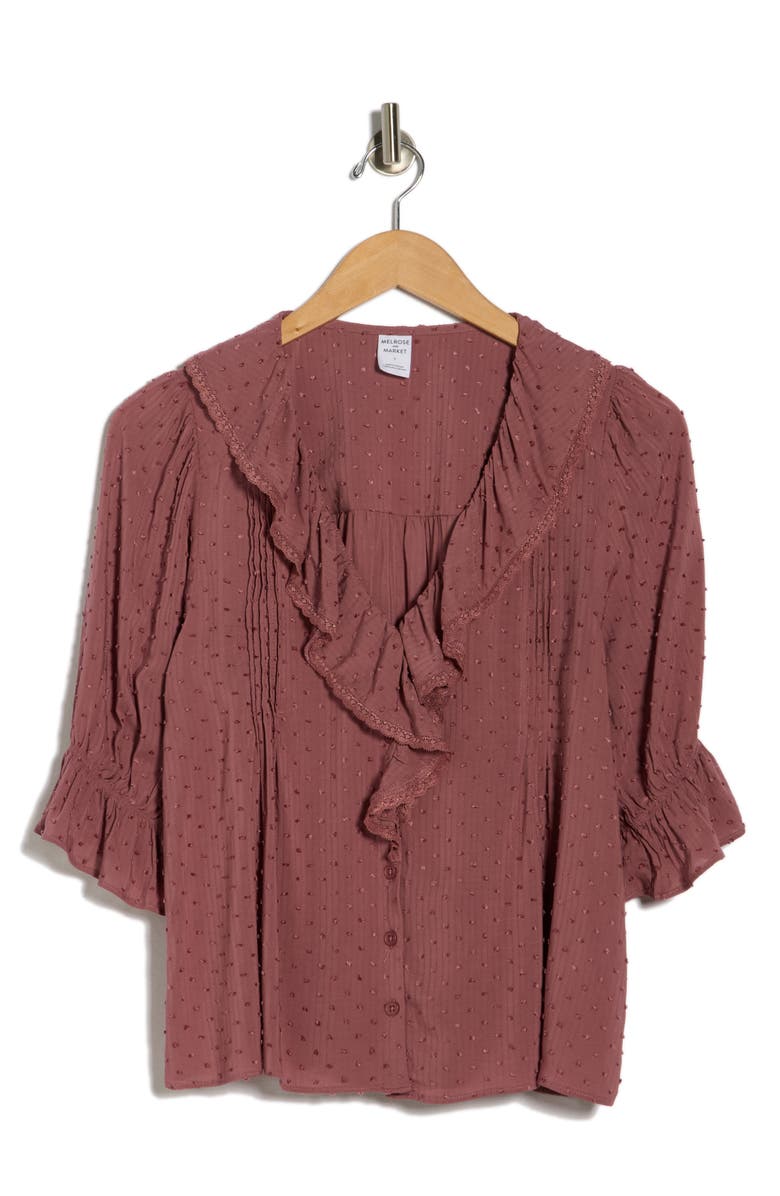 Melrose and Market Ruffle Clip Dot Top, Main, color, Brown Rose