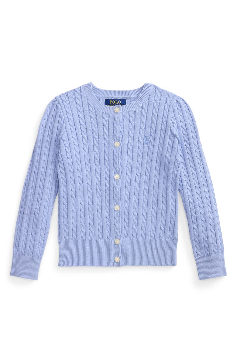 Polo Ralph Lauren Kids' Mini Cable Cotton Cardigan, Main, color, Chambray Blue