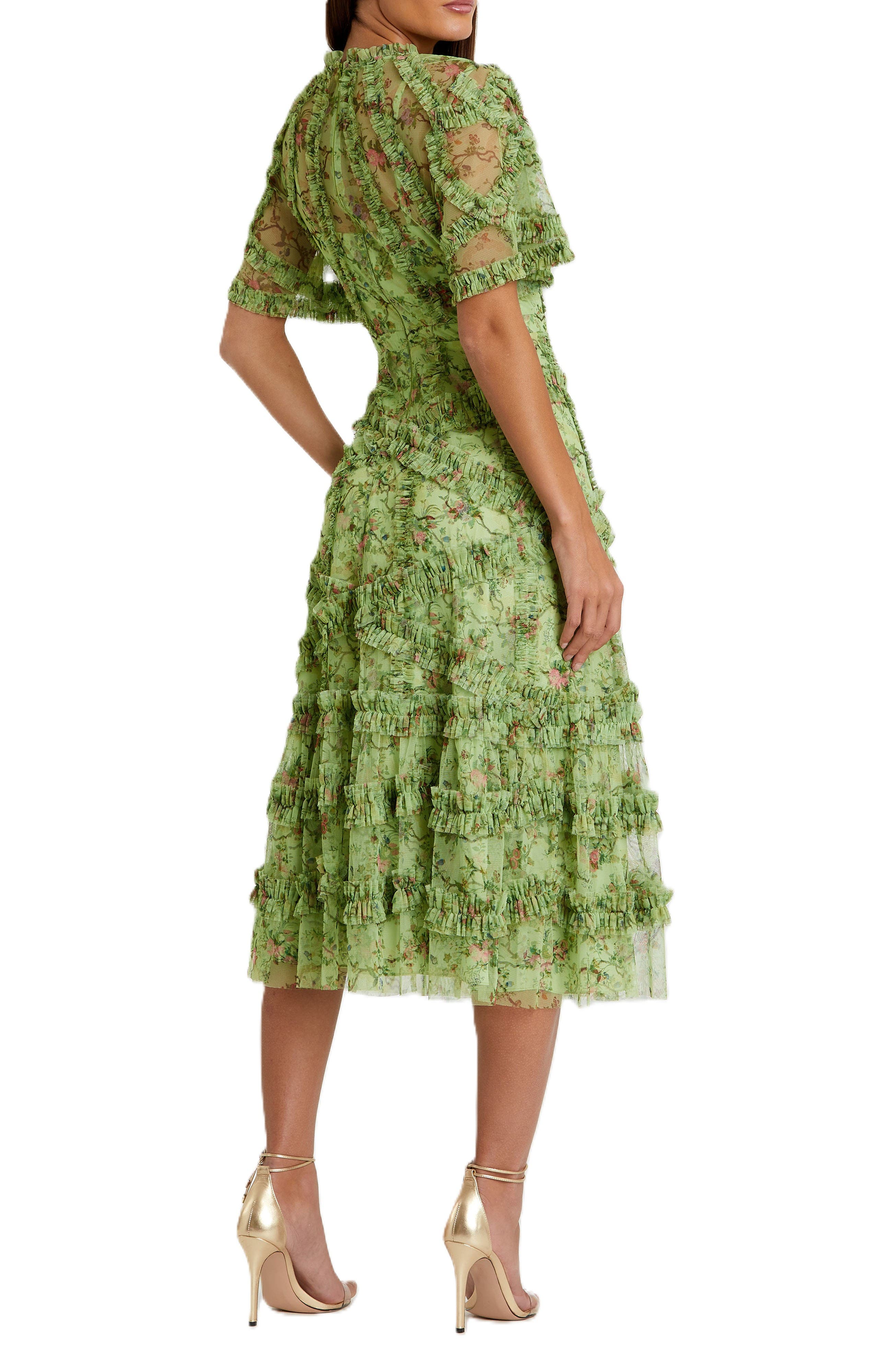 Floral Flutter Sleeve Mesh Print Dress - image 4