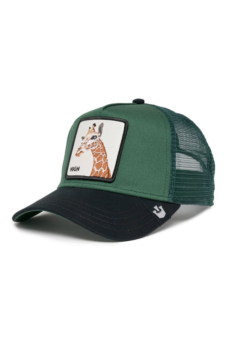 The Giraffe Embroidered Patch Trucker Hat, Main, color, FOREST