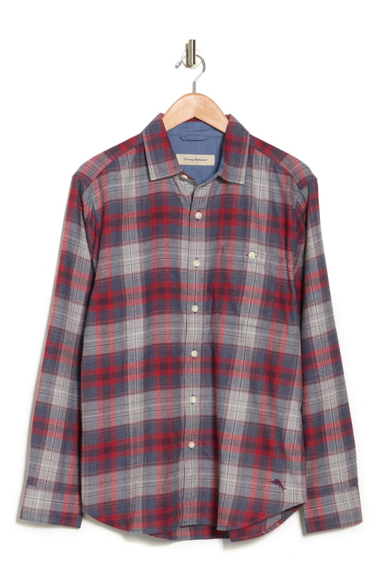 Tommy Bahama Lakeside Plaid Flannel Button-Up Shirt, Alternate, color, Rum Berry