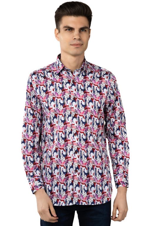 Luchiano Visconti White And Blue Check With Multicolor Swirls Shirt In Multi