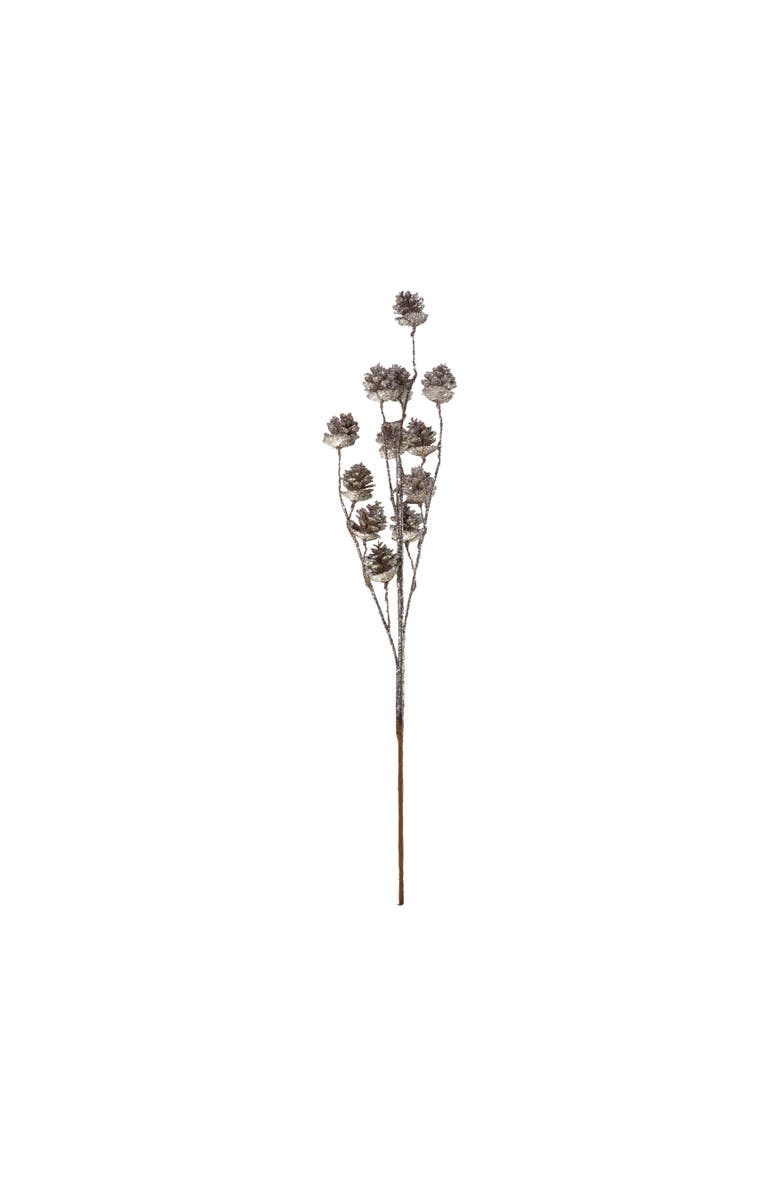 Storied Home Plastic Pinecone Stem with Glitter, Champagne Finish, Main, color, Silver