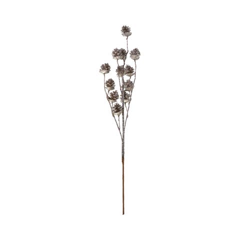 Plastic Pinecone Stem with Glitter, Champagne Finish