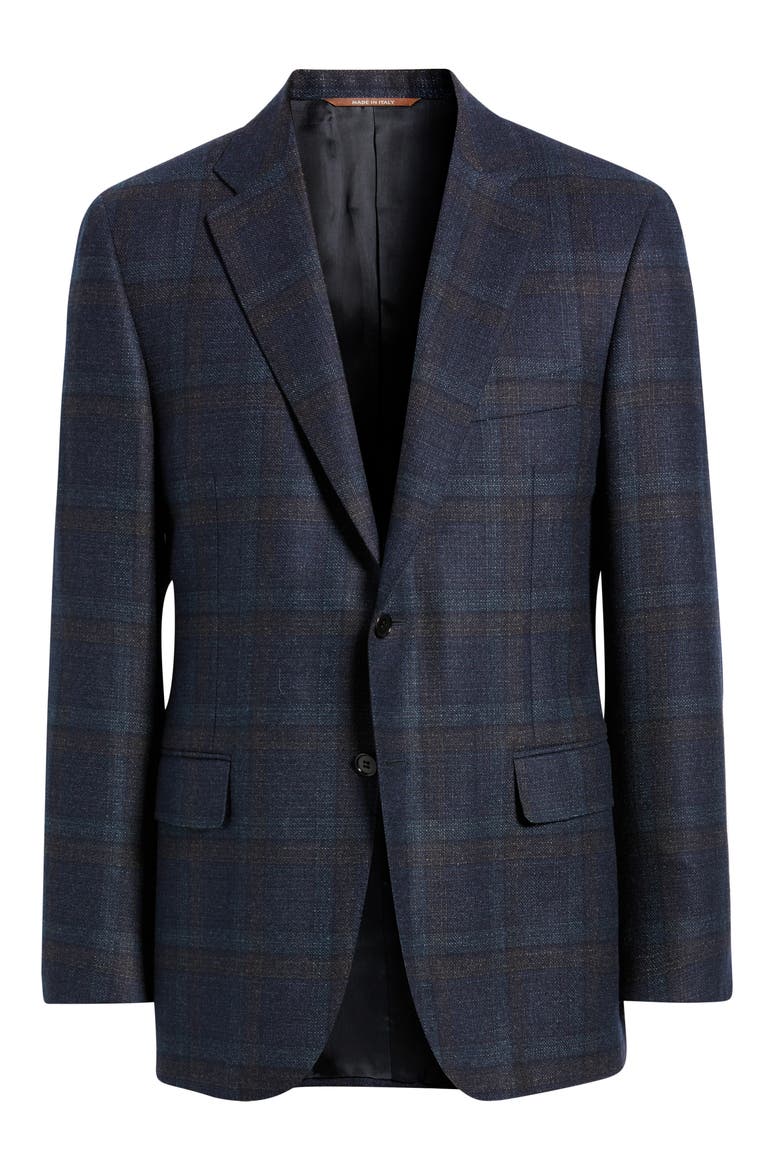Siena Regular Fit Navy Plaid Textured Wool Sport Coat, Alternate, color, NAVY