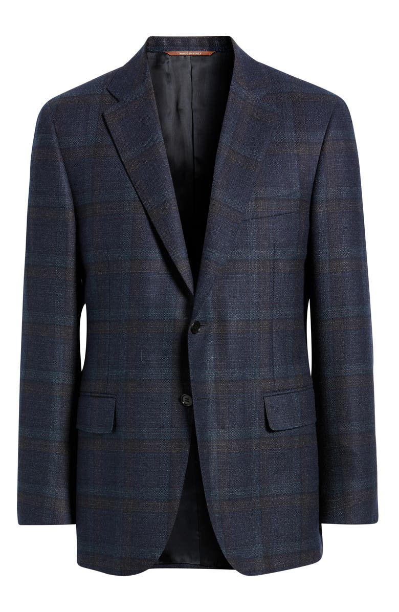 Canali Siena Regular Fit Navy Plaid Textured Wool Sport Coat, Alternate, color, Navy