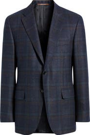 Canali Siena Regular Fit Navy Plaid Textured Wool Sport Coat