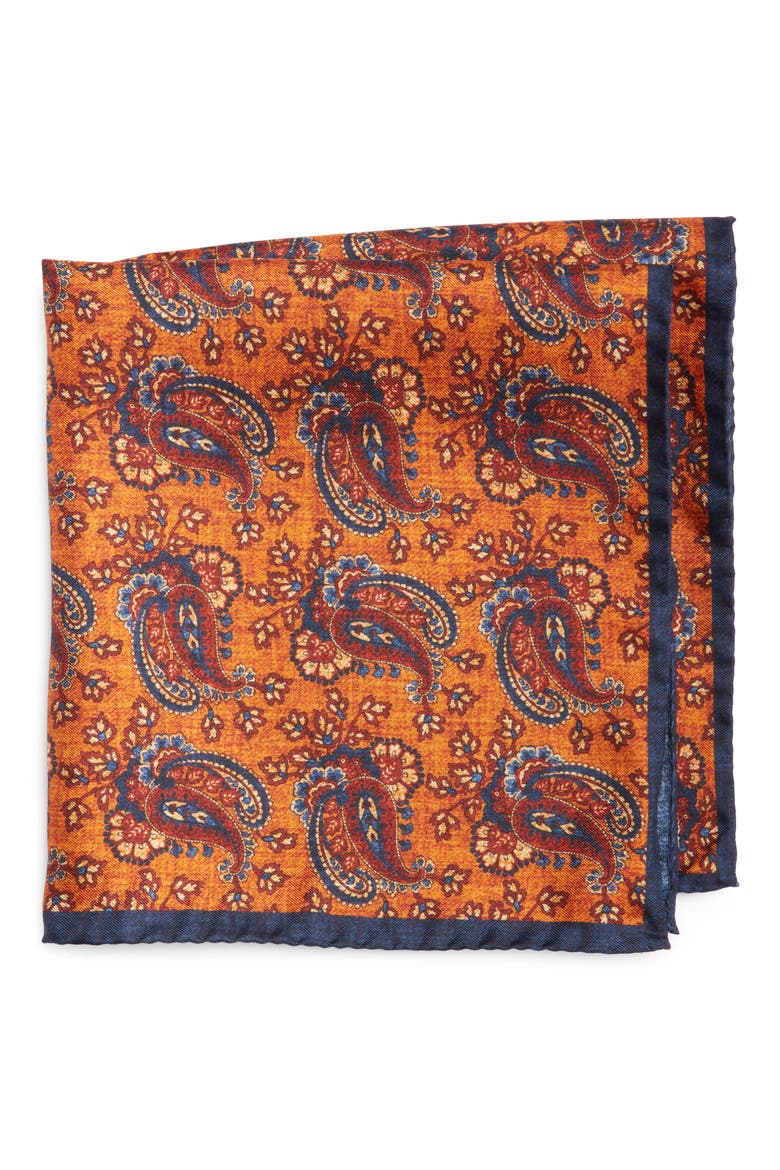 Paisley Silk Pocket Square, Main, color, GOLD