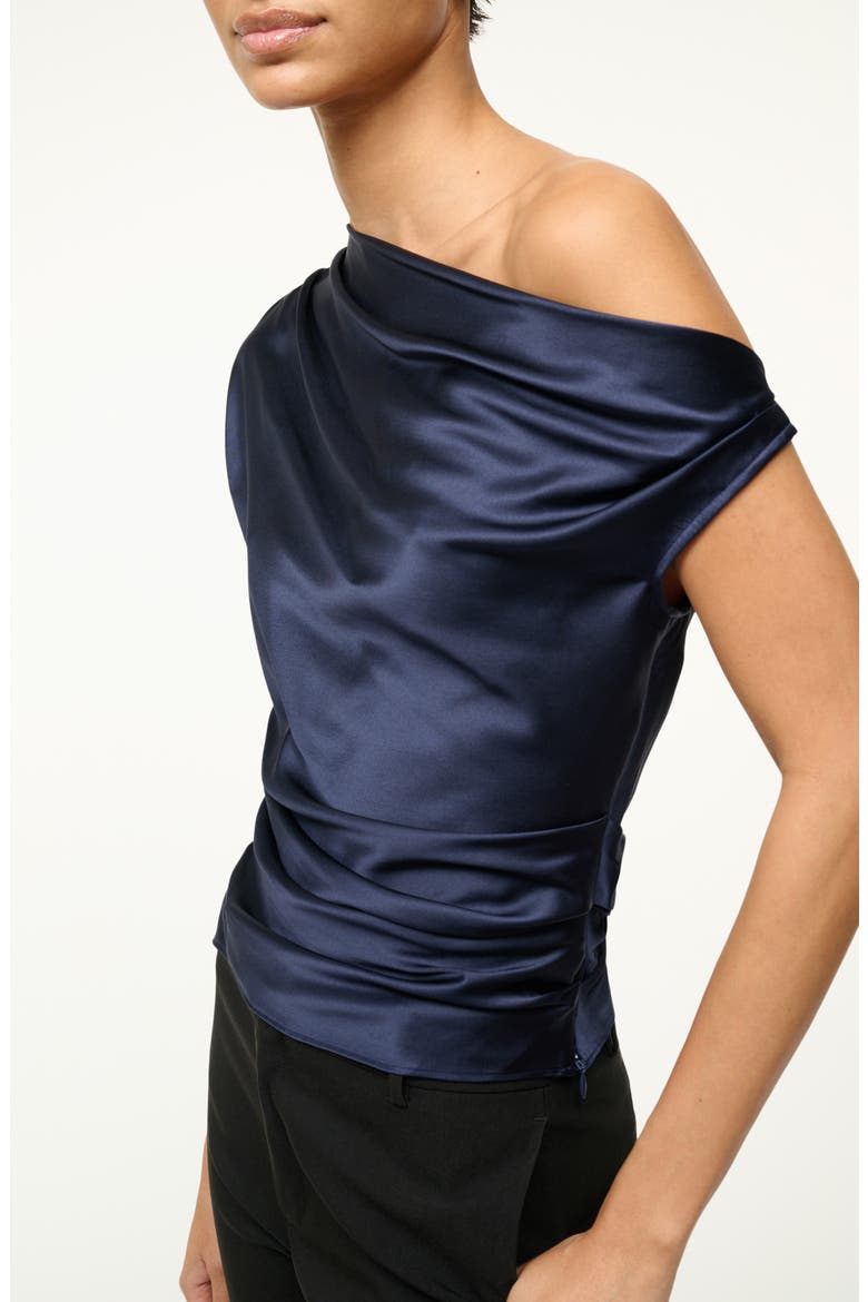 Phare One-Shoulder Stretch Silk Top, Alternate, color, NAVY