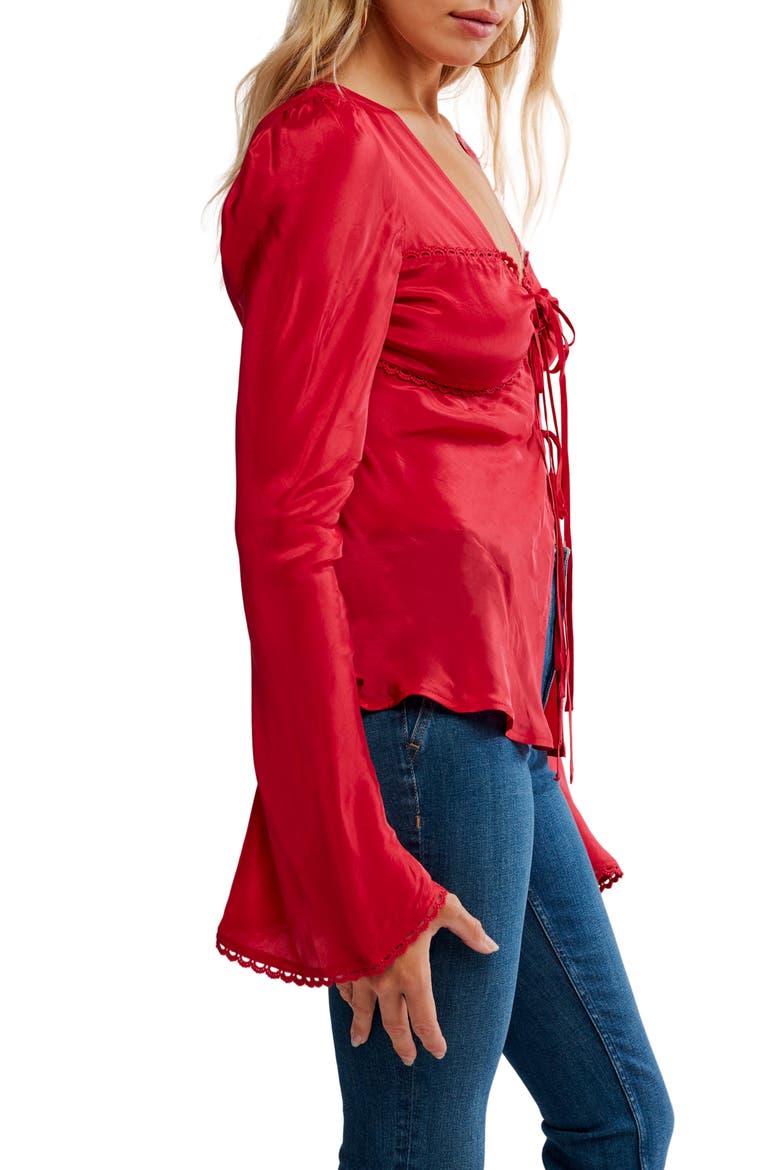 Bali Bell Sleeve Tie Front Top, Alternate, color, SALSA