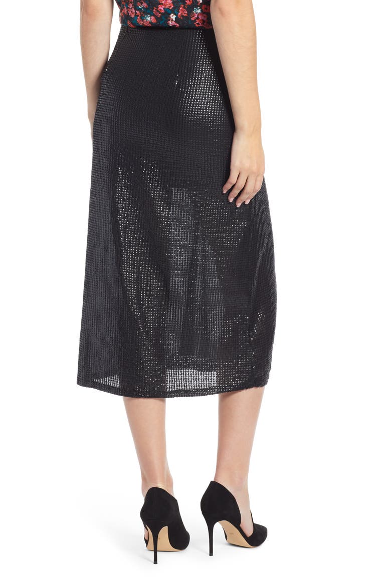 Wrap Sequin Midi Skirt (Nordstrom Exclusive), Alternate, color, BLACK SEQUIN