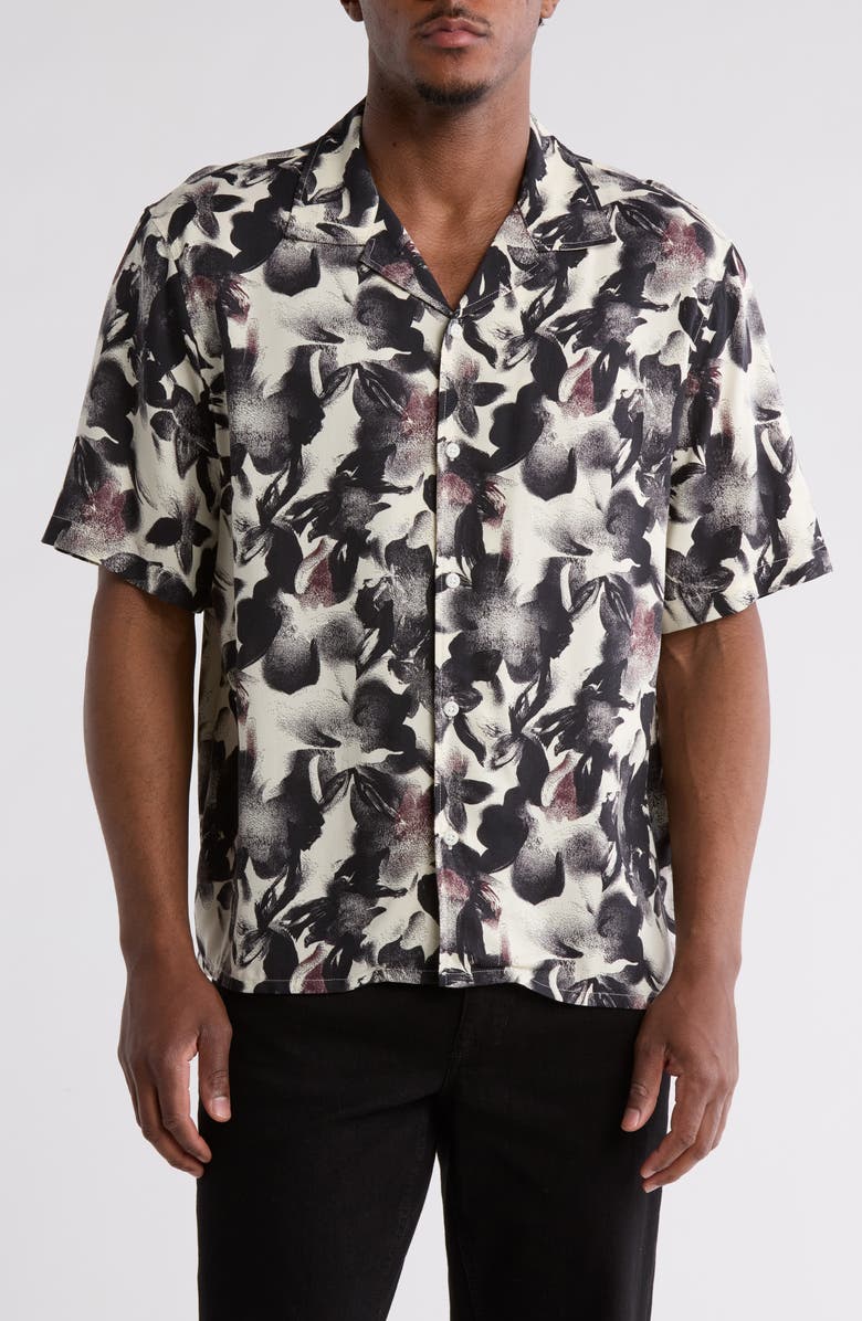 Abound Floral Camp Shirt, Main, color, Ivory- Black Overlapped Floral