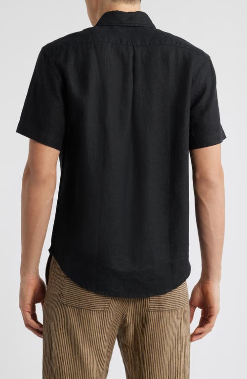 Alex Crane Ola Linen Short Sleeve Button-up Shirt In Night