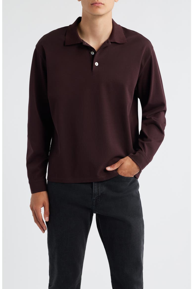Long Sleeve Piqué Polo, Main, color, BURGUNDY